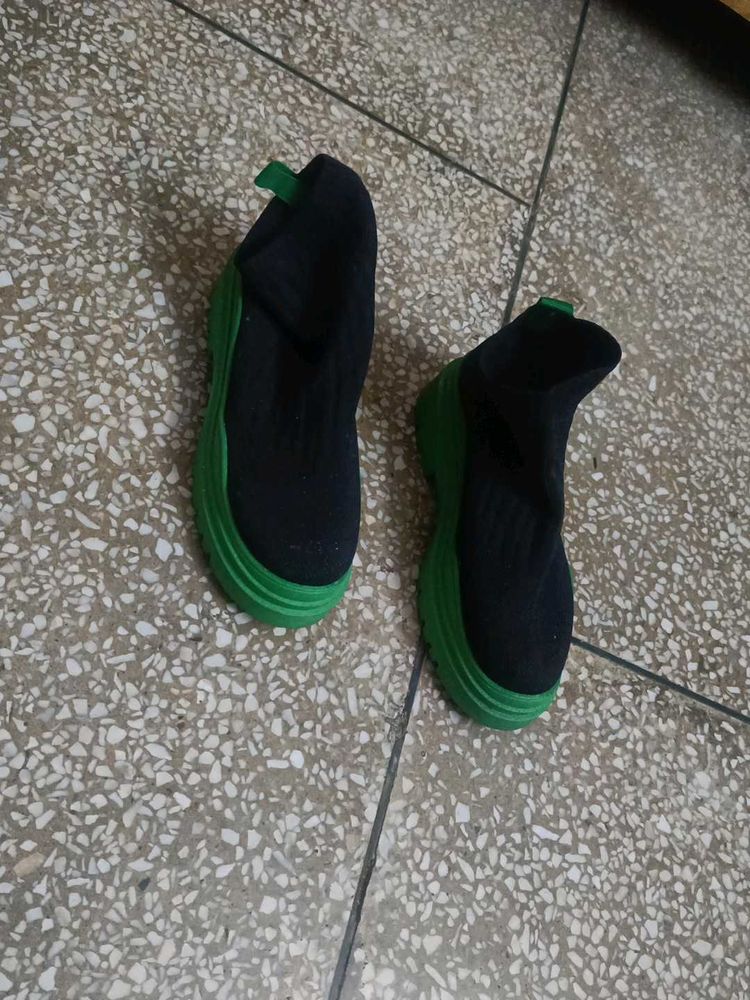 Black Sock Sneakers with Green Soles
