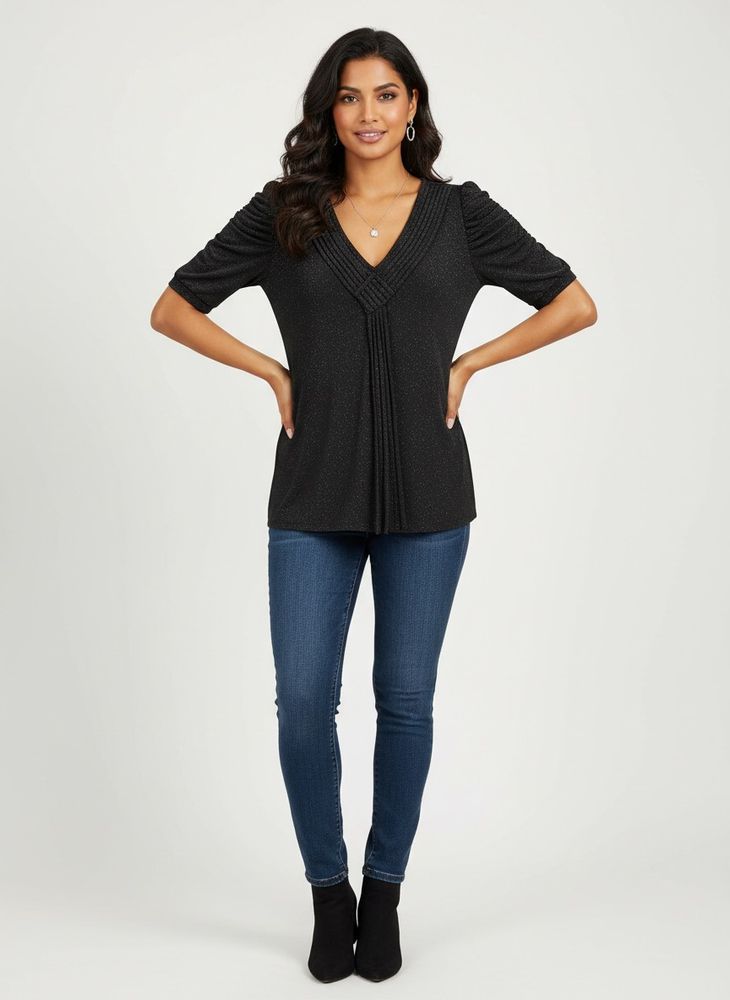 Chic V-Neck Glitter Top