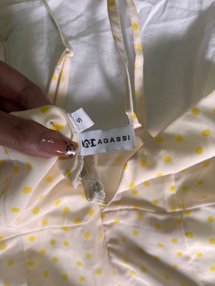 Elegant White Maxi Dress with Yellow Dots
