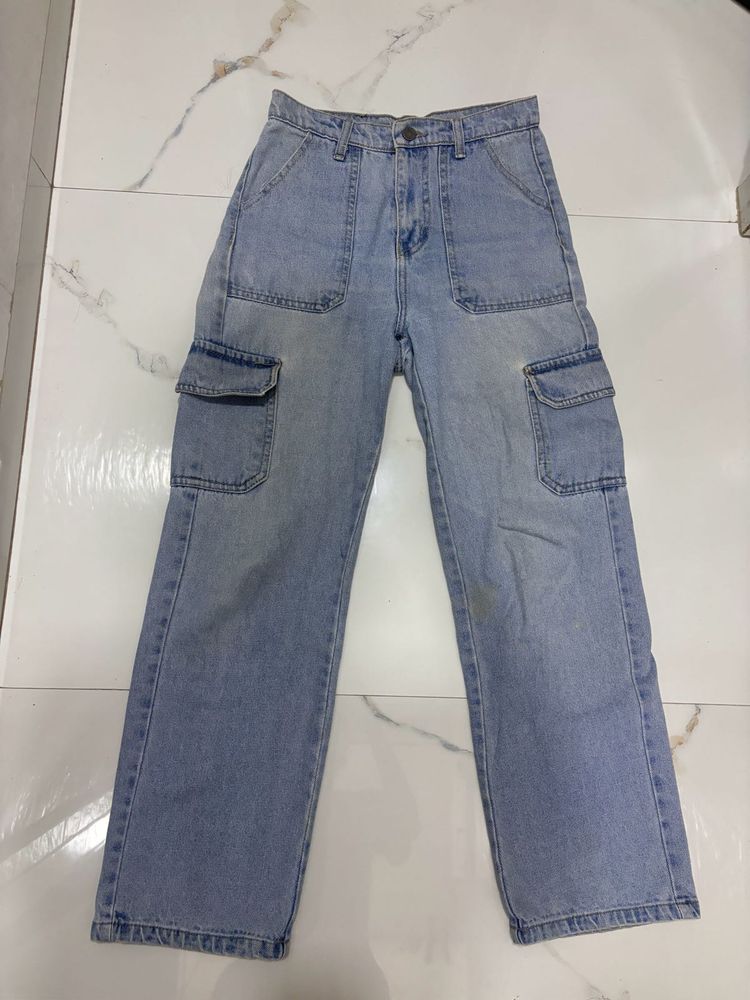 Light Wash Denim Cargo Pants
