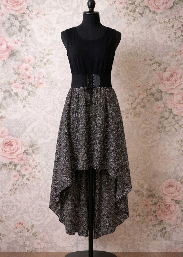 Chic High-Low Black &amp; Grey Dress