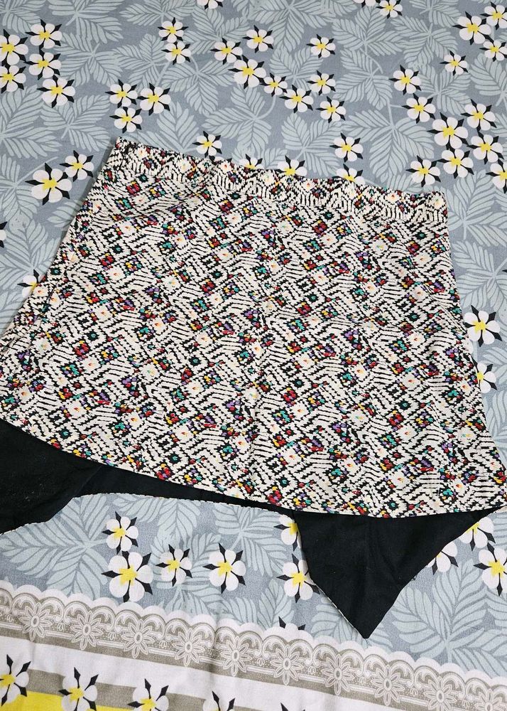 Boho Print Mini Skirt with Lace Trim