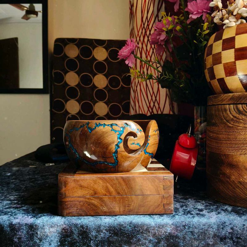 Handmade wooden Bowl with Resin Art engraved