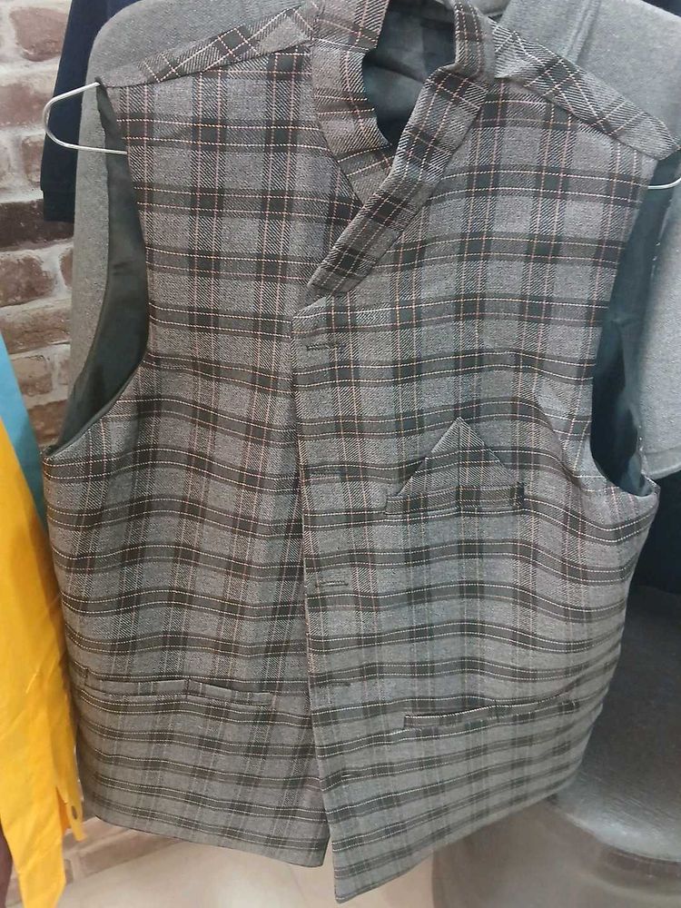Men's Grey Plaid Nehru Jacket