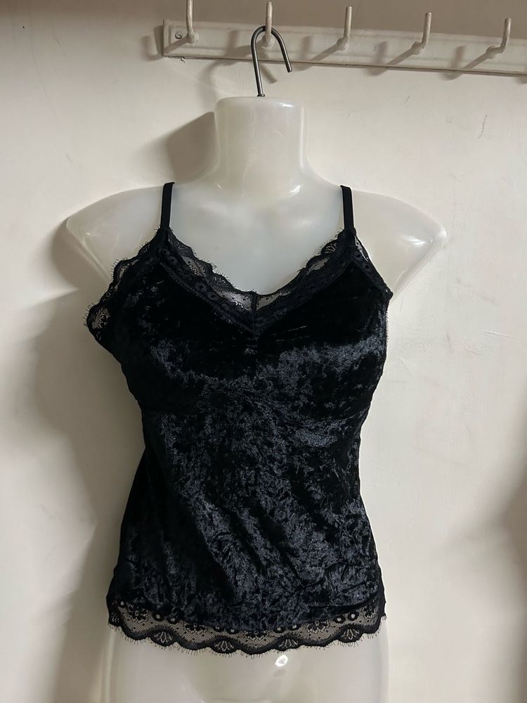 Black Velvet Lace Trim Camisole