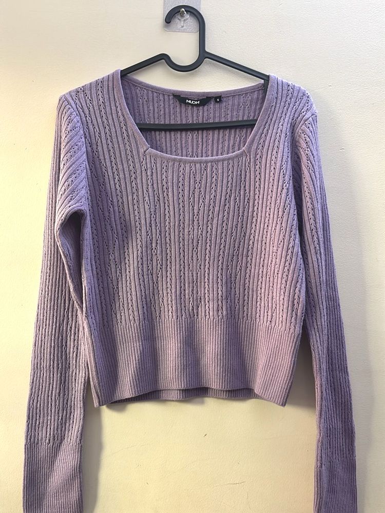 Lavender Square Neck Crop Sweater