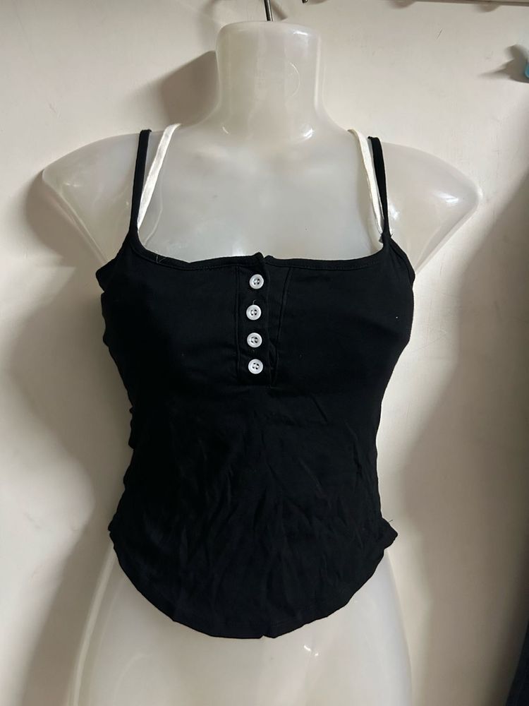 Cute Black Button-Up Crop Top