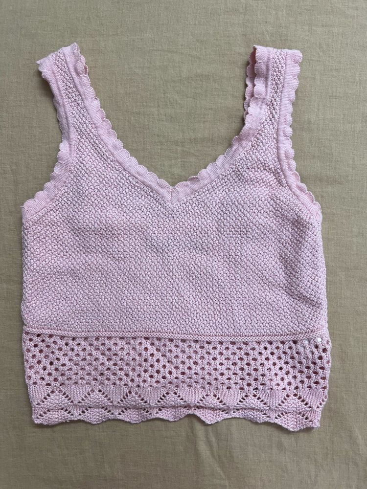 Pink Knit Cropped Tank Top