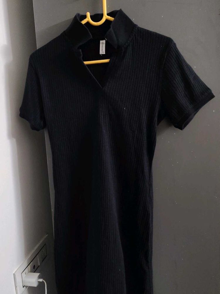 Ribbed Black Mini Dress