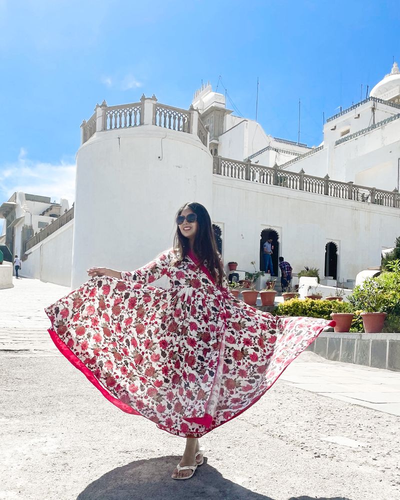 Angrakha Full Flare Floral Dress