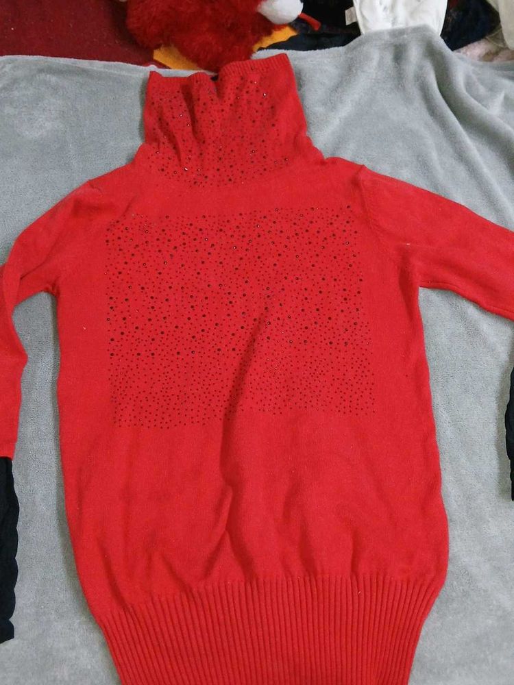 Red Turtleneck Knit Sweater
