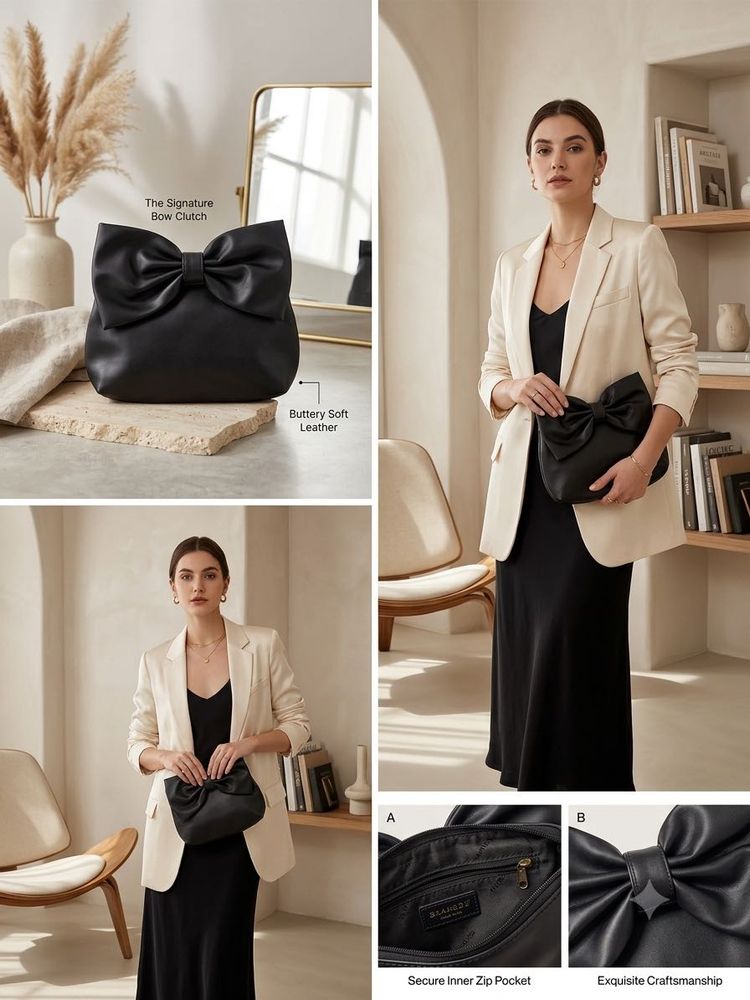 Elegant Black Bow Clutch Bag