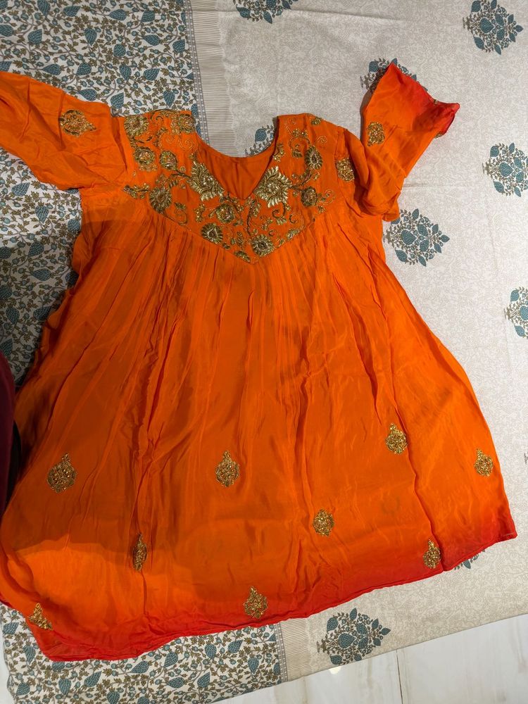Orange Embroidered Kurta