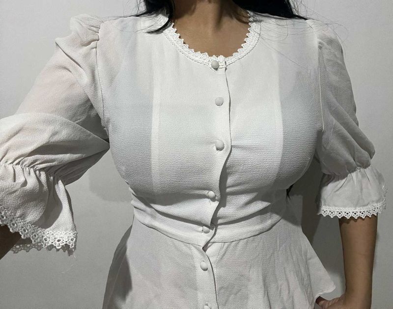 Elegant White Lace Trim Blouse