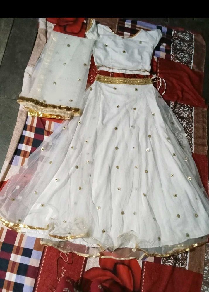 Elegant White Sequined Lehenga Choli