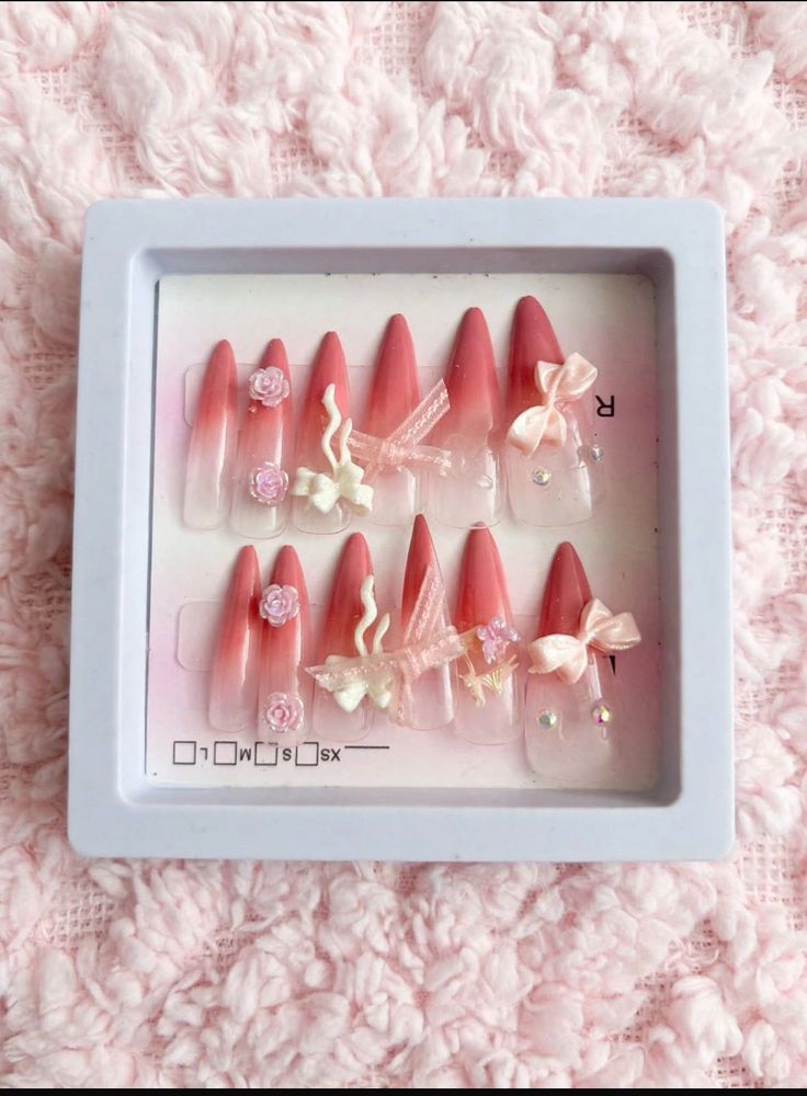 🎀🌹 COQUETTE 3D BOW &amp; ROSE PRESS-ON NAIL SET