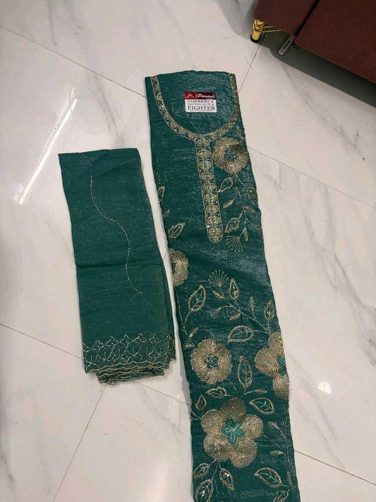 Elegant Teal dress material with Embroidery