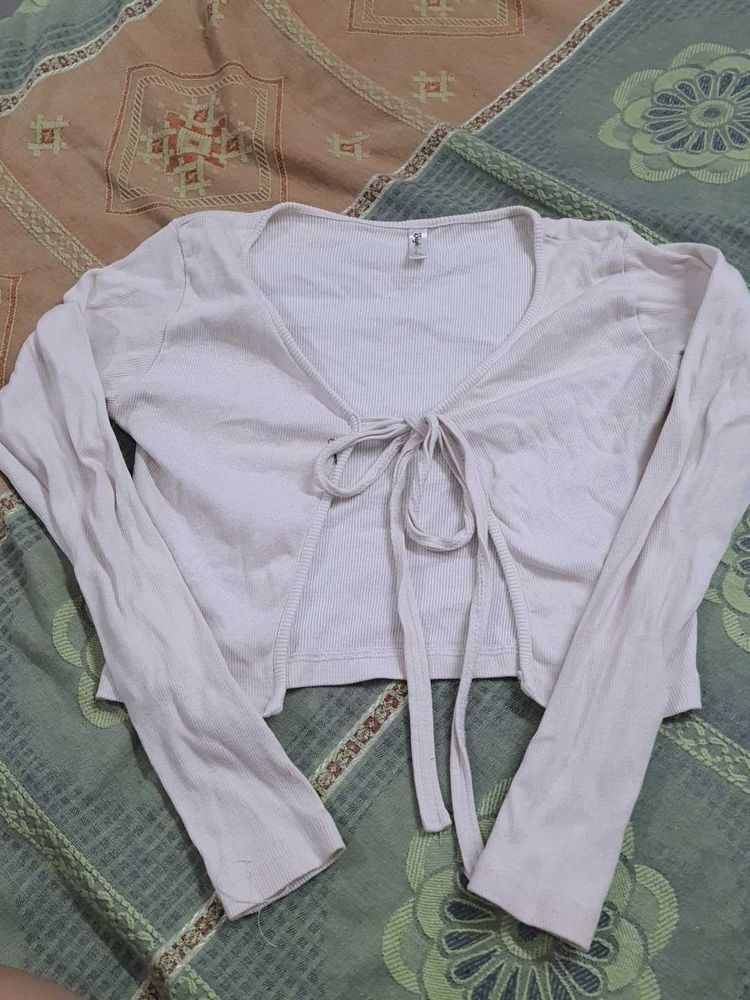 Cute Tie-Front Long Sleeve Top