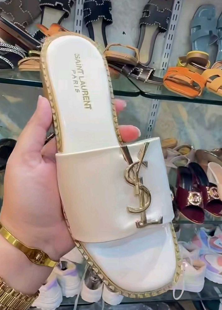 Elegant Cream &amp; Gold Slip-On Sandals FIXED PRICE