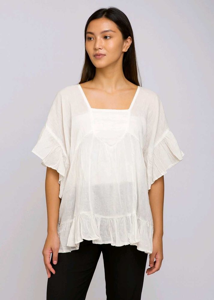 White Ruffle Square Neck Tunic