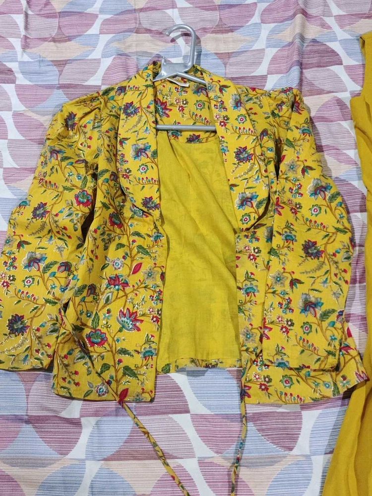 Yellow Floral Print Kurta Set