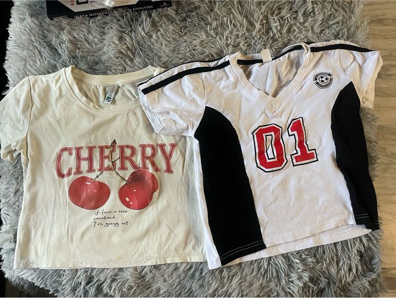 Cute Cherry &amp; Jersey Print T-Shirts