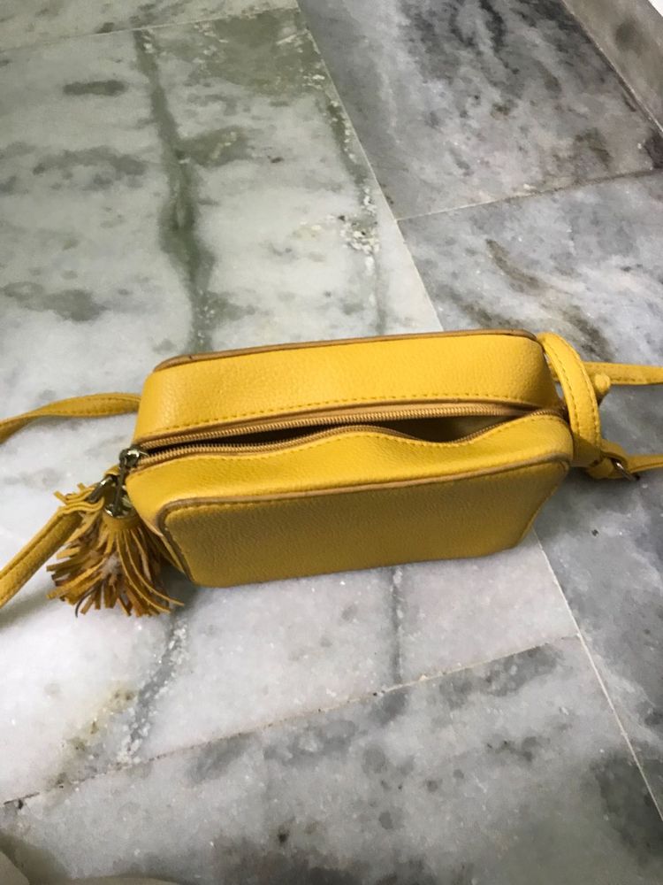 mustard Faux Leather Crossbody Bag