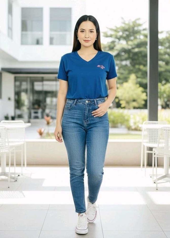 Women's Classic Blue V-Neck T-Shirt