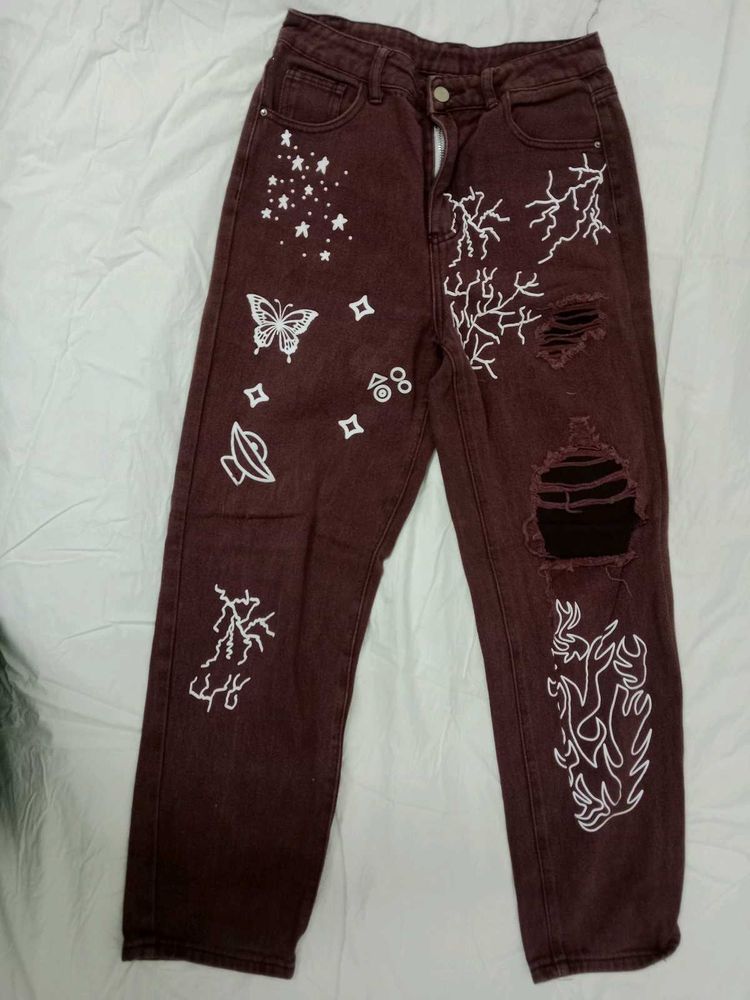 Unique Distressed Graphic Jeans