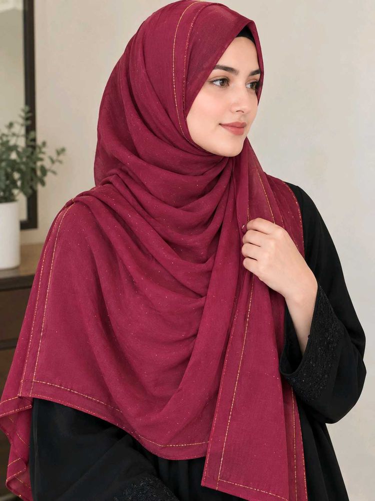 Elegant Maroon Hijab with Gold Accents