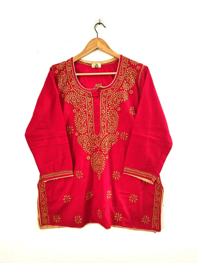Ada Red Embroidered Tunic ( Women)
