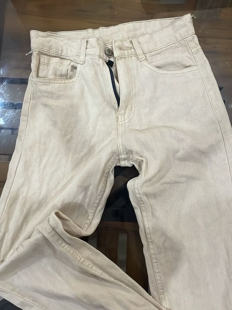 Cream Straight Leg Jeans