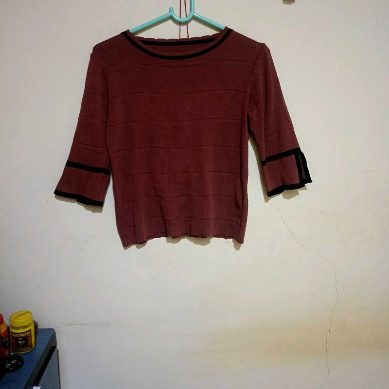 Maroon Bell Sleeve Top