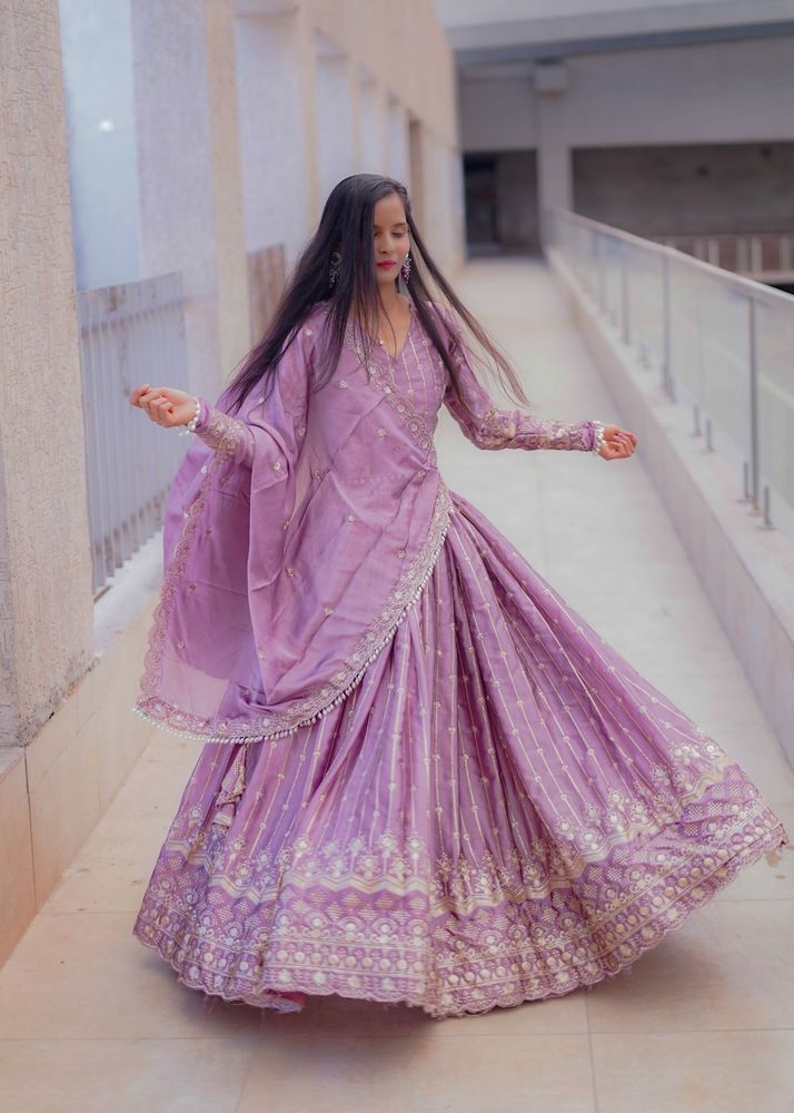 Elegant Lavender Embroidered Lehenga Set. latkan l