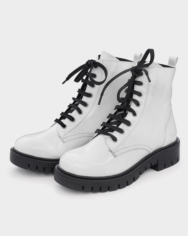 White Patent Lace-Up Combat Boots