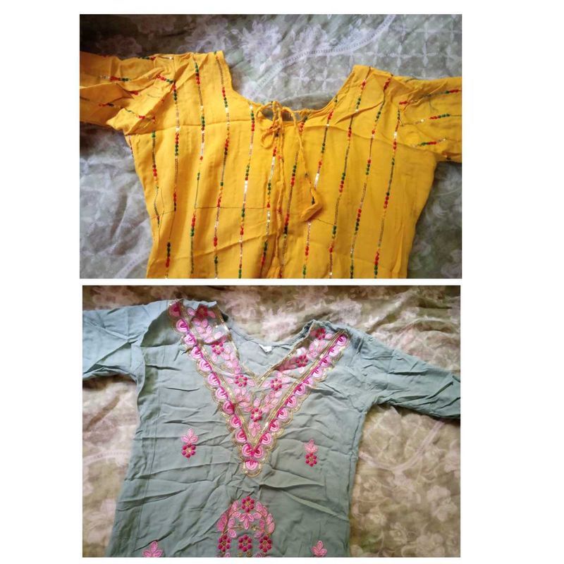 pack of 2 Yellow Kurta with Sequins
