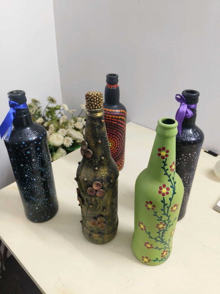 Hand-Painted Decorative Bottles (Set of 5)
