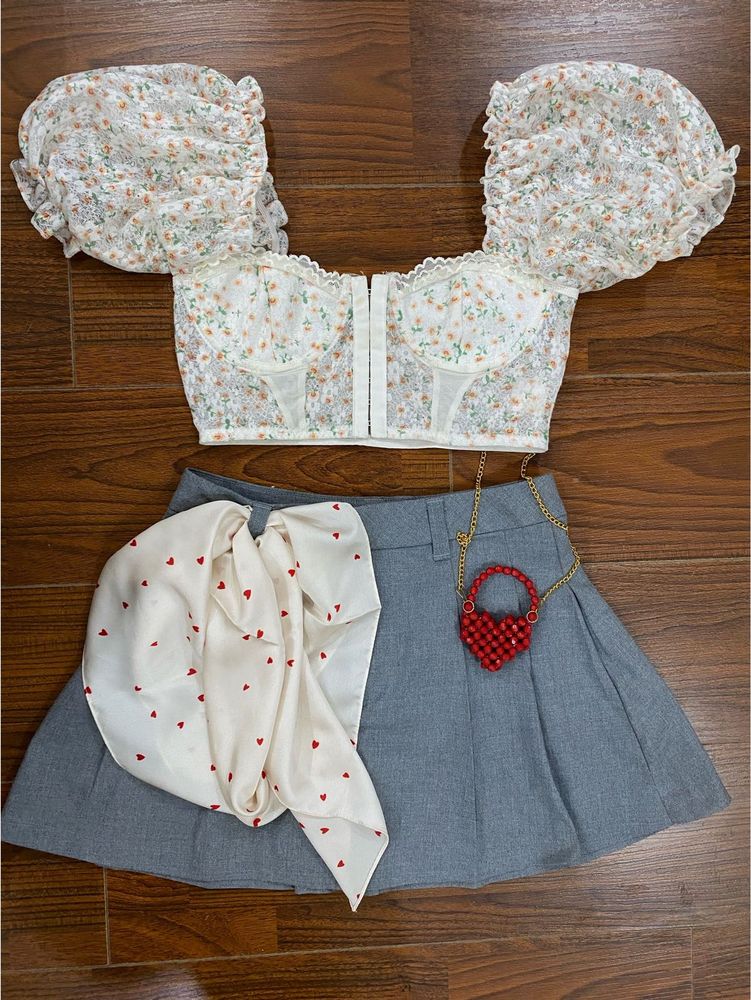 Floral Puff Sleeve Corset Top