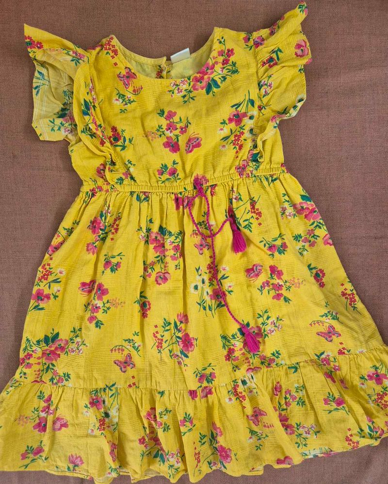 Yellow Floral Dress with Ruffle Sleeves