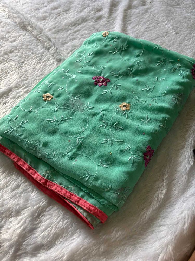 Embroidered Green Saree🥰