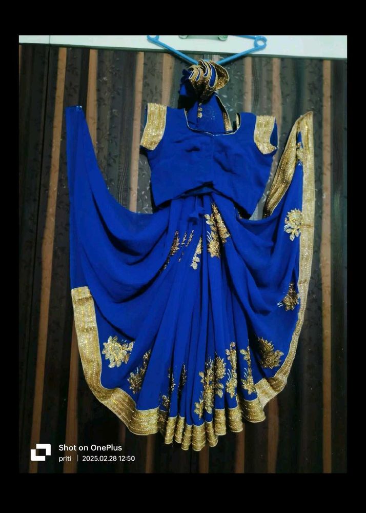 Royal Blue Saree with Gold Embroidery