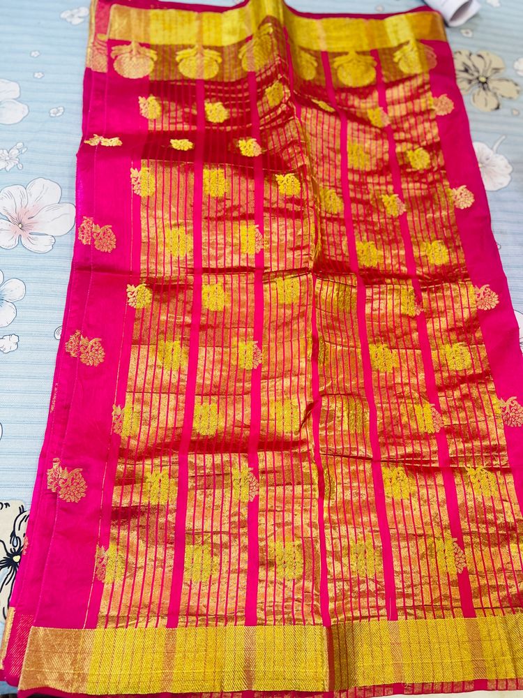 Pink Colour , With Golden Design, With Designer Blouse,