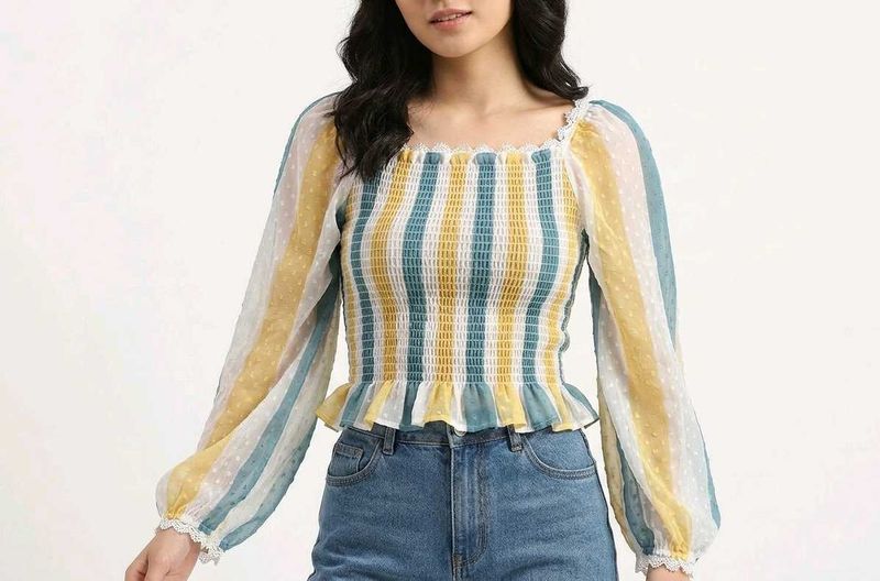 Chic Striped Smocked Peplum Top