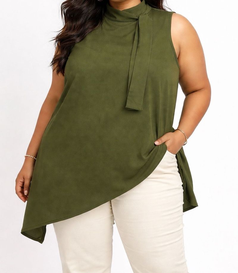 Kazo Chic Olive Green Asymmetrical Tunic Top