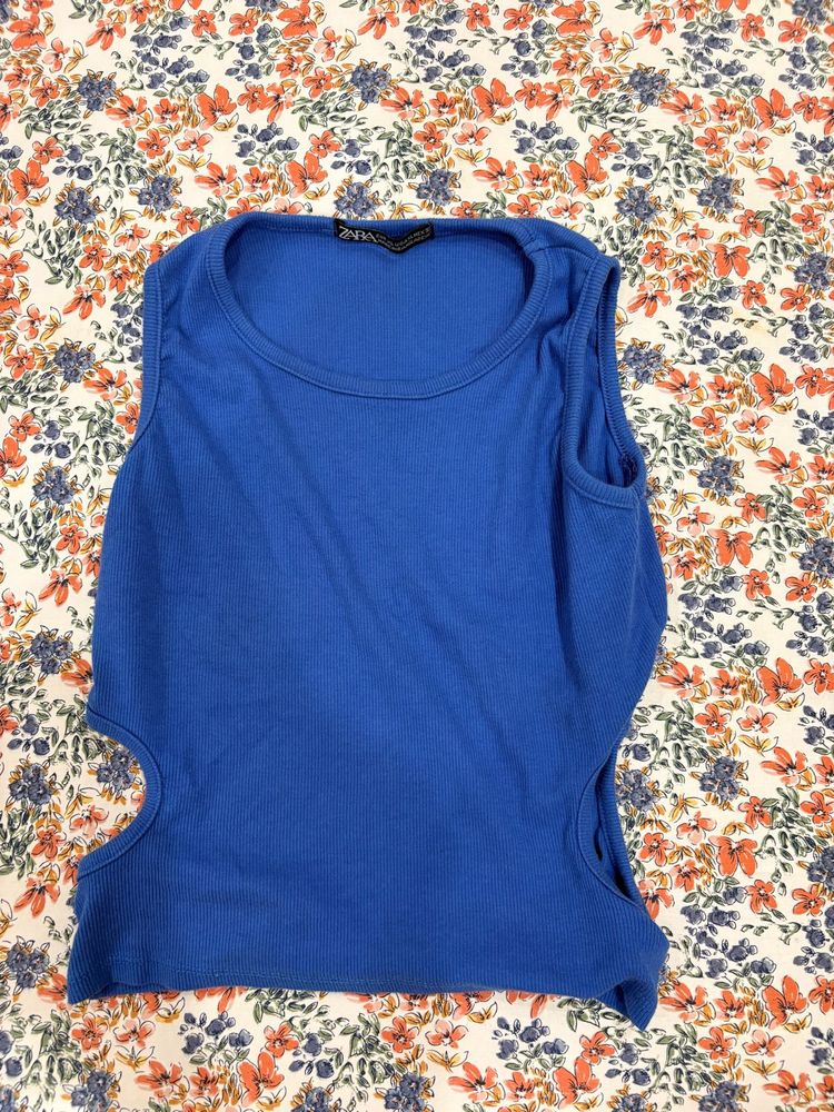 zara blue cutout top