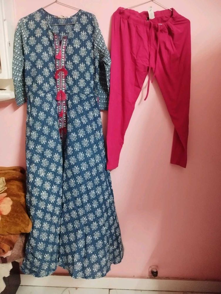 Blue Printed Kurta with Pink pant