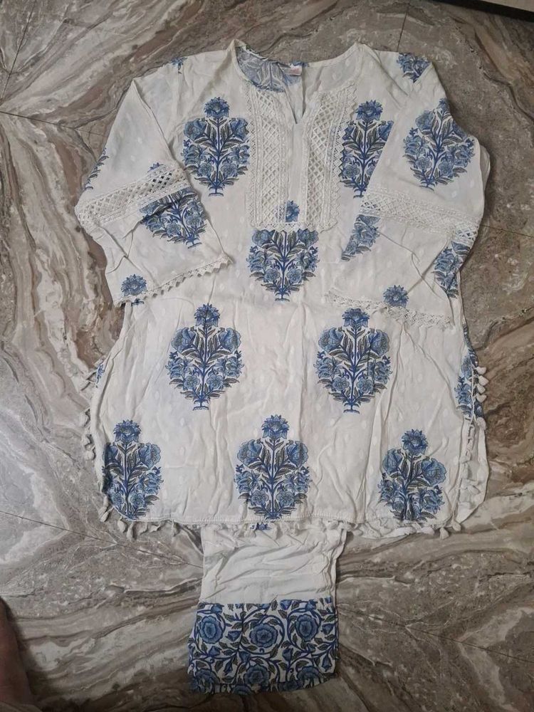 Blue Floral Print Kurta Set