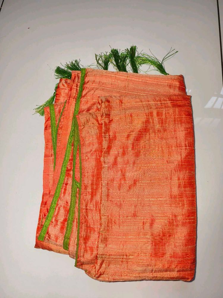 Orange Silk Saree with Green Border
