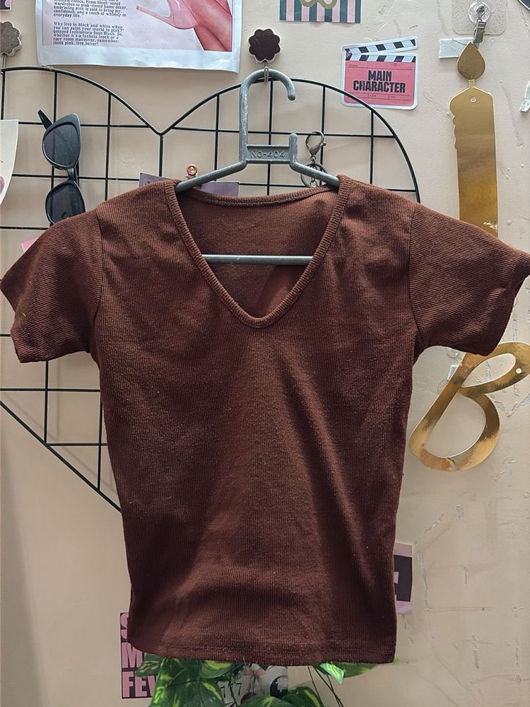 Brown V-Neck crop top
