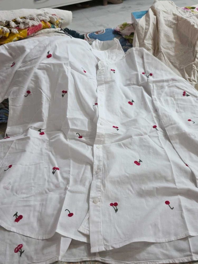 White Cherry Embroidered Shirt